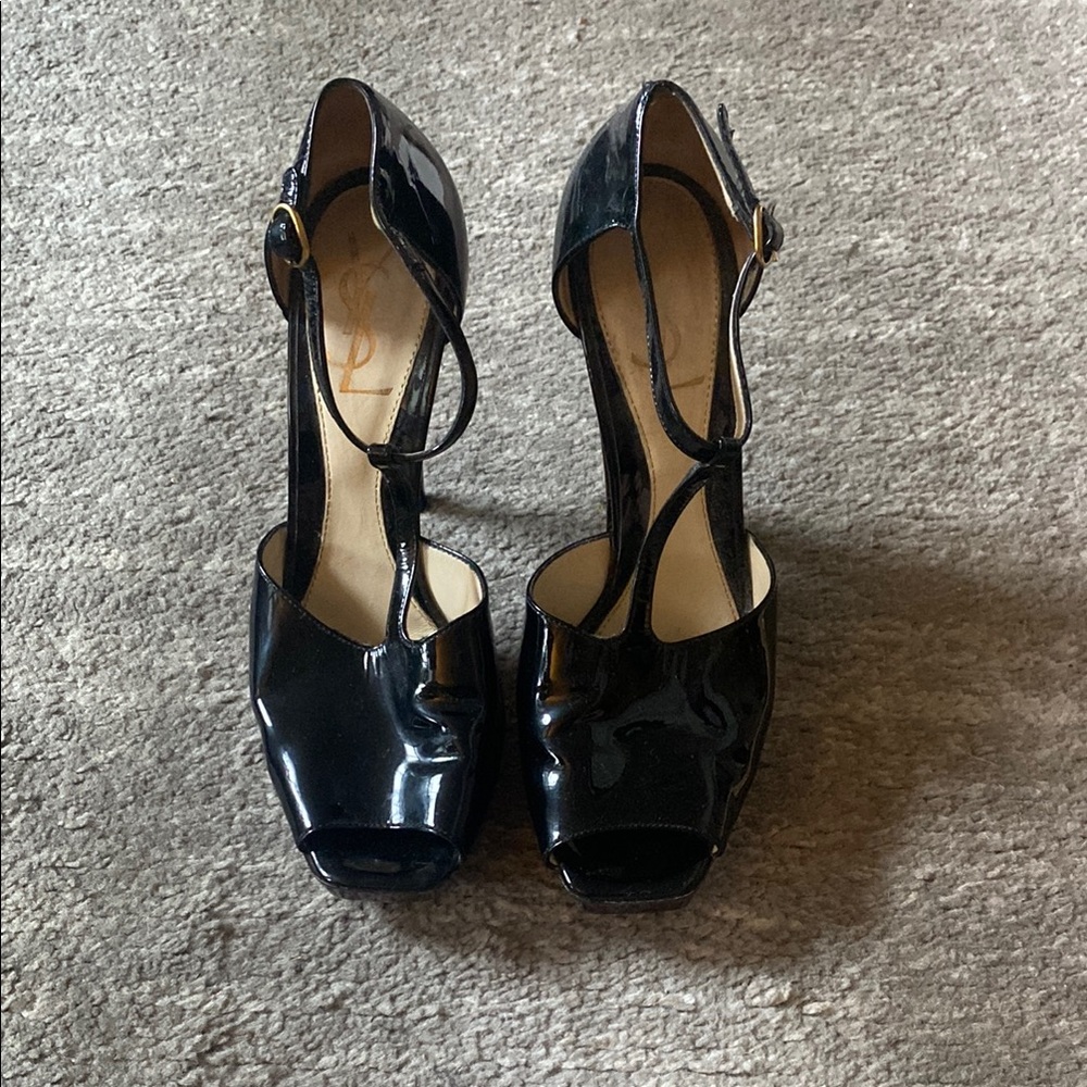 YSL Vintage Elegant Black Peep-Toe Heels